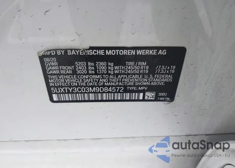 2021 BMW X3 Sdrive30I из США, поврежденный, VIN 5UXTY3C03M9D84572